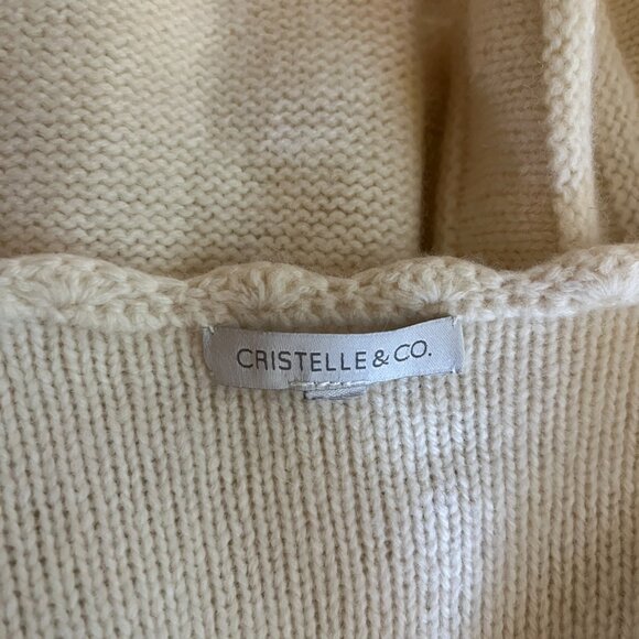 Cristelle & Co Size S? Cream Hook-Front Cardigan Sweater Wool Blend Peplum - Picture 2 of 10